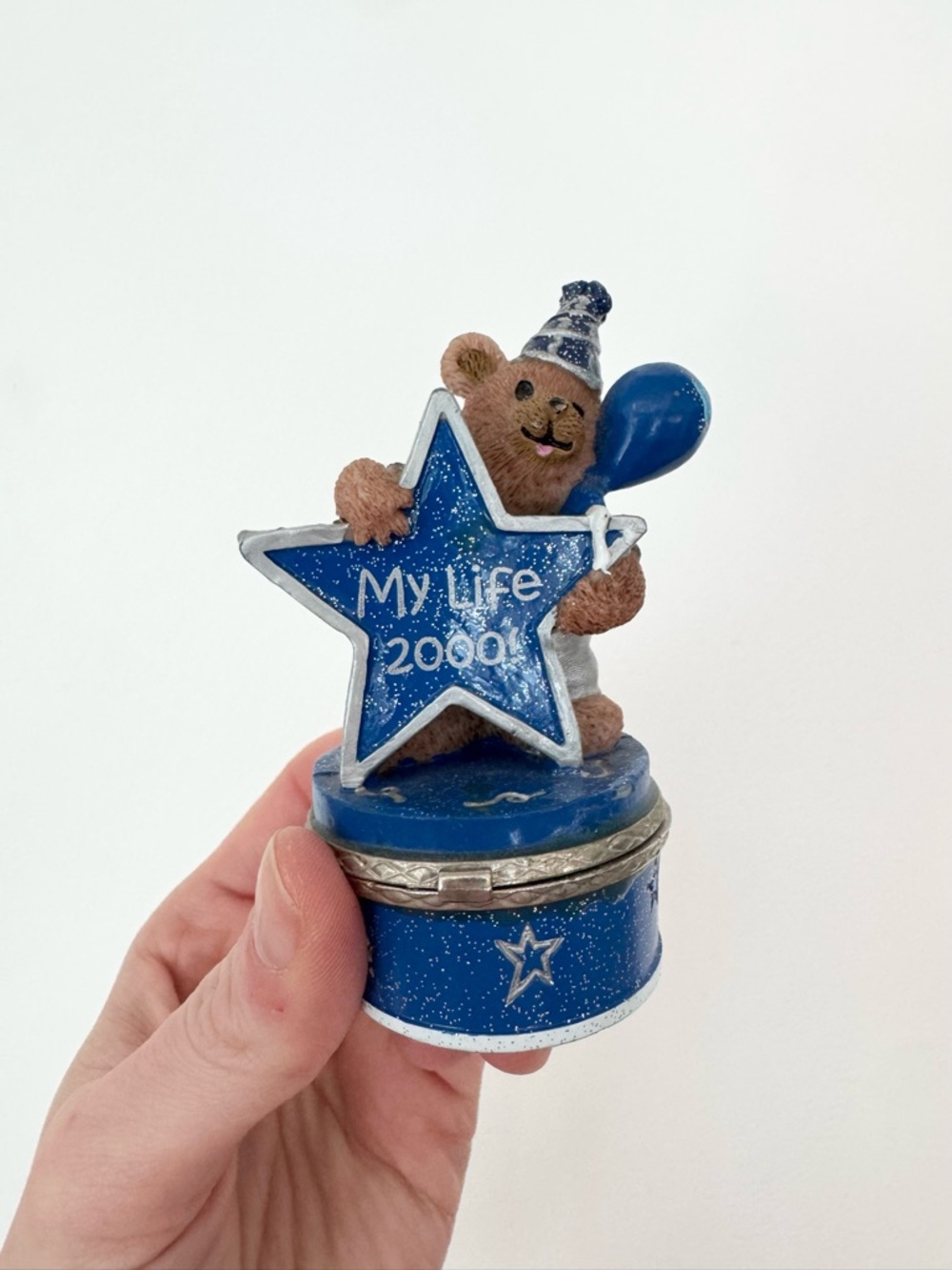 Rare Claire’s Blue Teddy Bear Trinket Box with Star "My Life 2000"